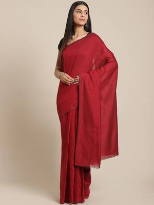 Maroon Solid Pure Cotton Bengal Handloom Saree 1