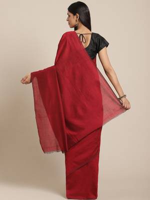 Maroon Solid Pure Cotton Bengal Handloom Saree 2