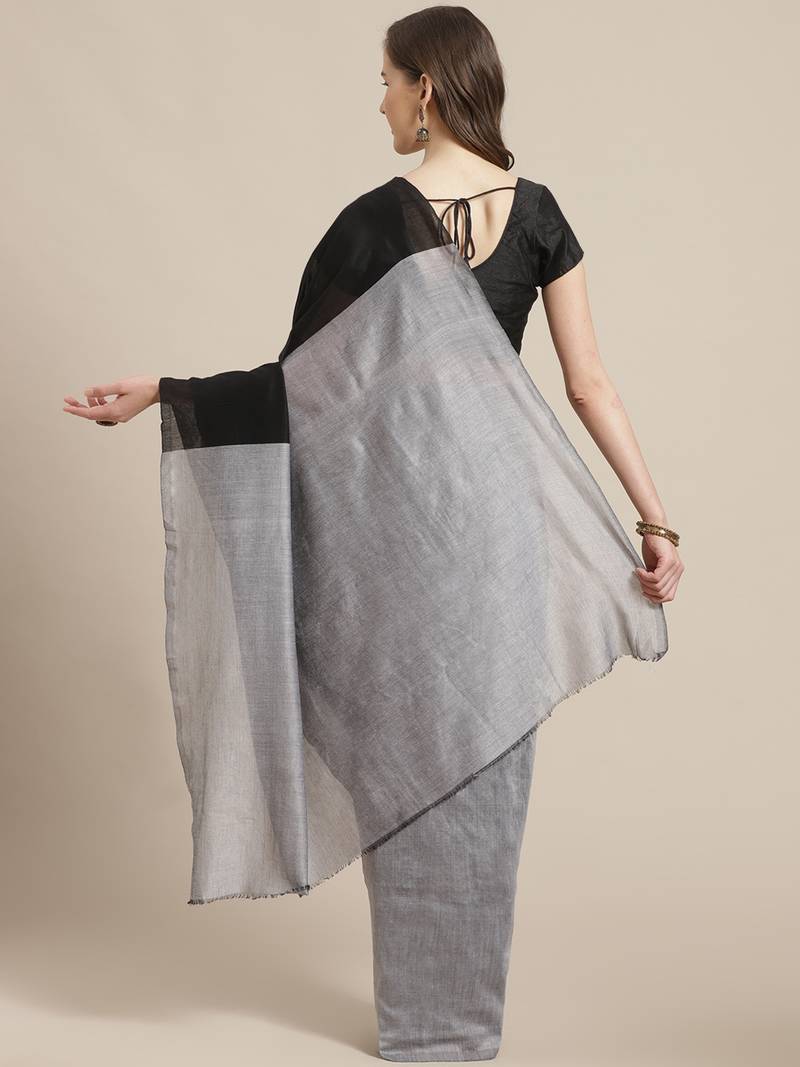 Black & Grey Pure Cotton  Bengal Handloom Saree