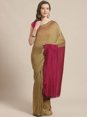 Olive Green & Maroon Pure Cotton Solid Bengal Handloom Saree 1