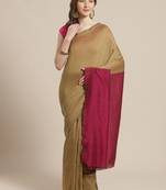 Olive Green & Maroon Pure Cotton Solid Bengal Handloom Saree