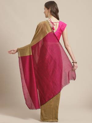 Olive Green & Maroon Pure Cotton Solid Bengal Handloom Saree 2