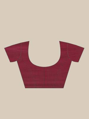 Olive Green & Maroon Pure Cotton Solid Bengal Handloom Saree 6