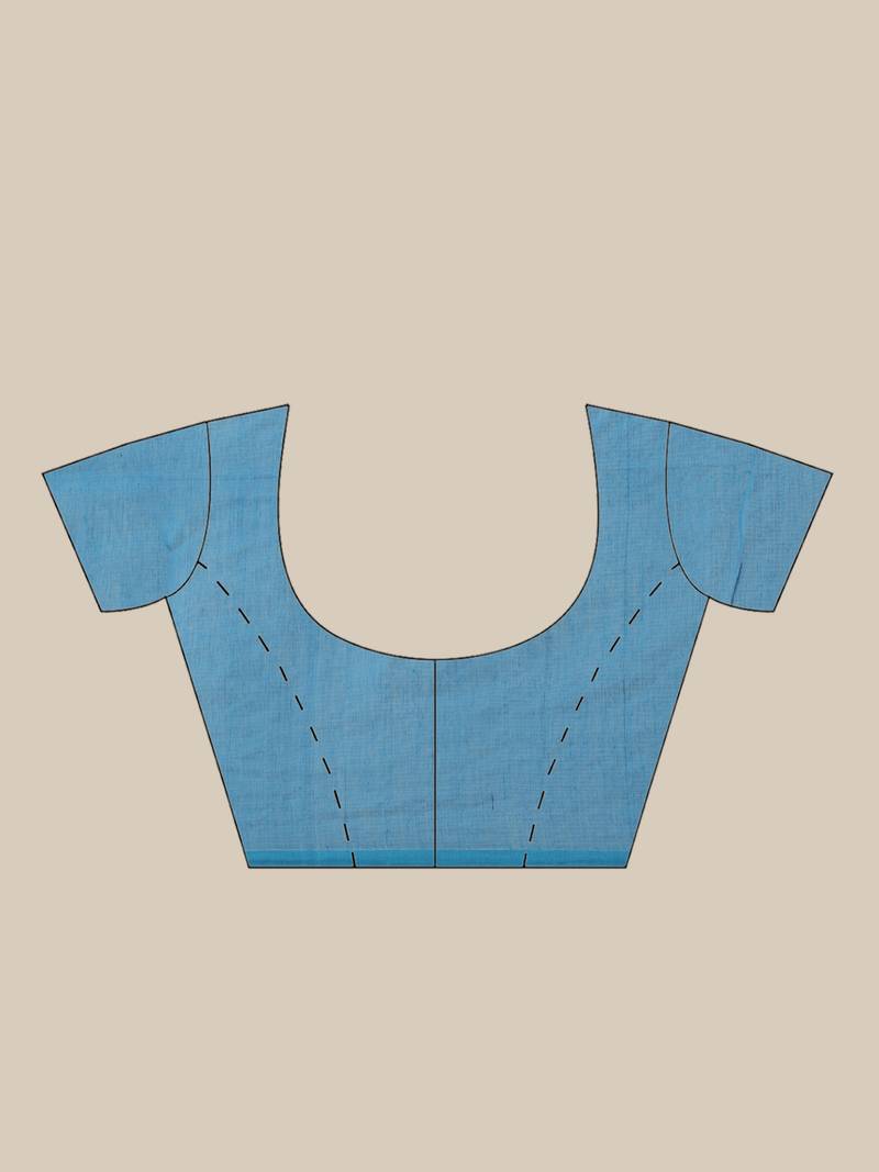 Blue & Red Bengal Handloom Embroidered Taant Saree