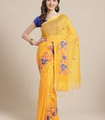 Orange & Blue Embroidered Bengal Handloom Taant Saree