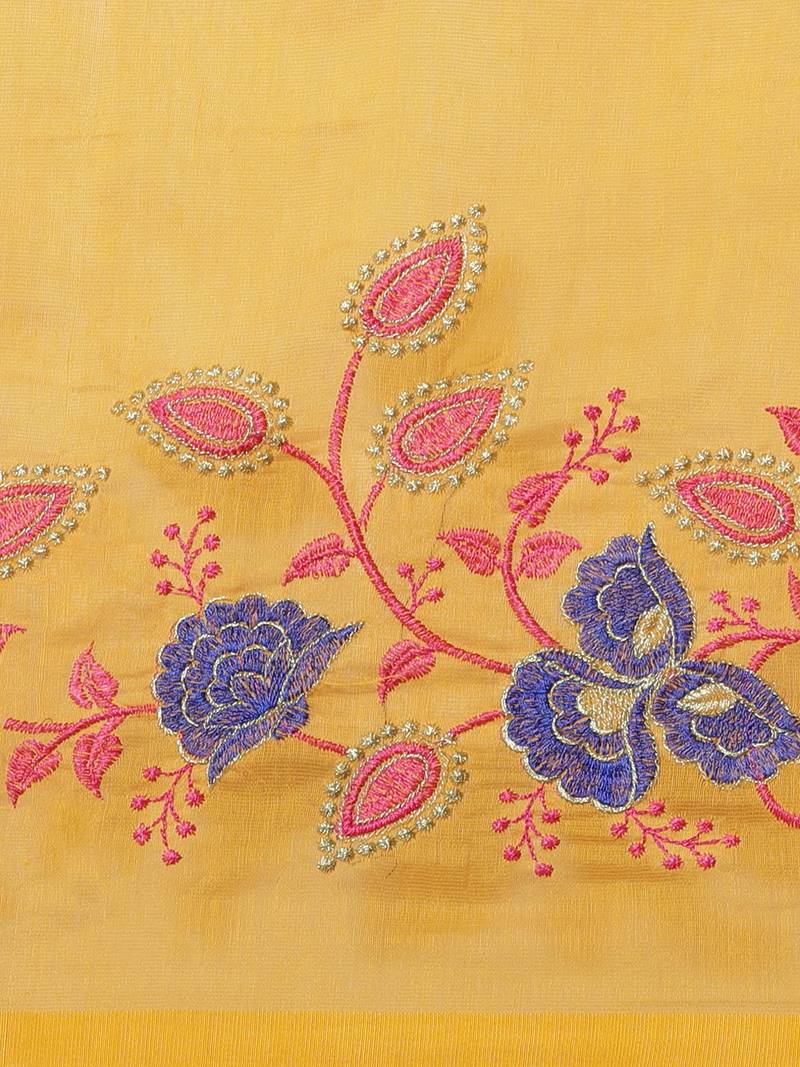 Orange & Blue Embroidered Bengal Handloom Taant Saree