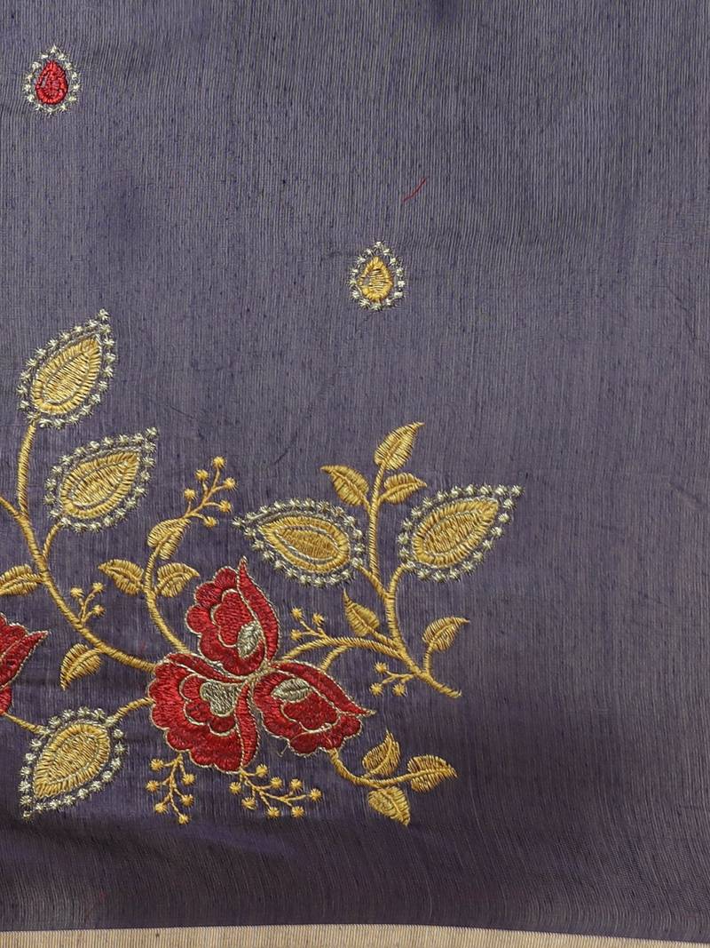 Navy Blue & Golden Embroidered Bengal Handloom Taant Saree