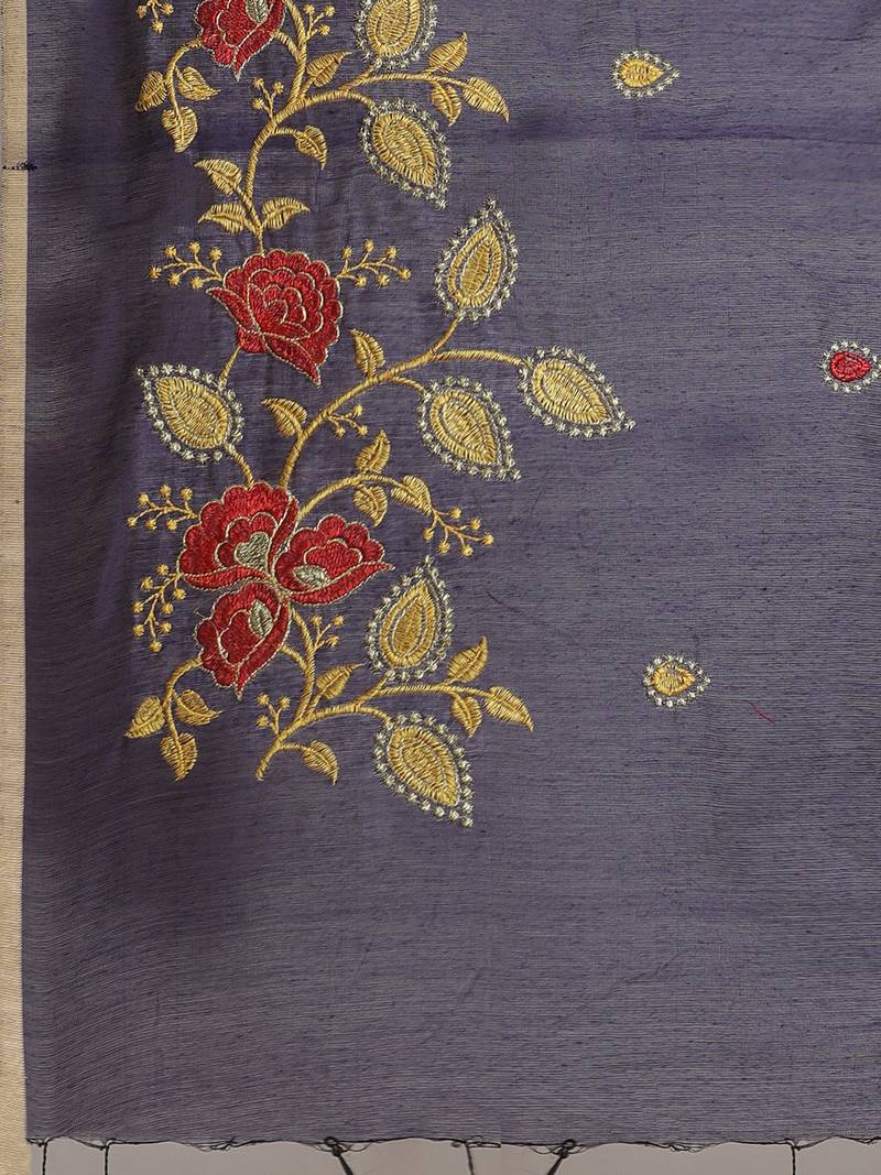 Navy Blue & Golden Embroidered Bengal Handloom Taant Saree