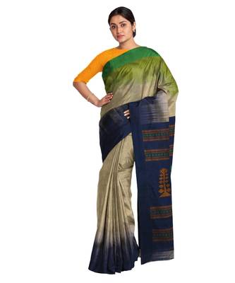 Beige Ombre Handloom Cotton Blend Saree 1