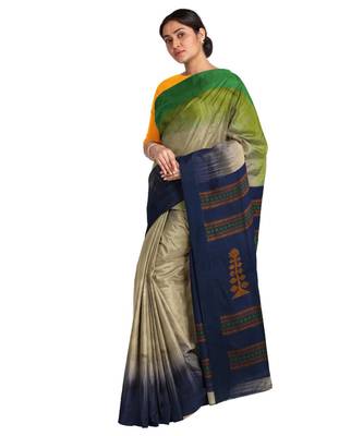 Beige Ombre Handloom Cotton Blend Saree 2