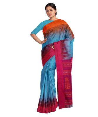 Light Blue Ombre Woven Design Cotton Blend Saree 1