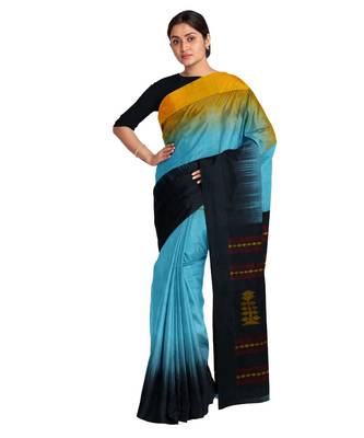 Blue Ombre Woven Cotton Blend Saree 1