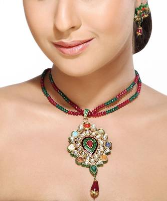 Meenakari Navaratan Kundan Pendant Set 1