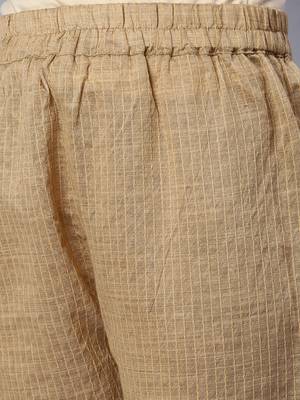 Rust And Cream Mirror Work Embroidery Yoke Kurta With quarter Sleeves. 5