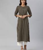 beige and black stripe woven straight kurta with stylized sleeves