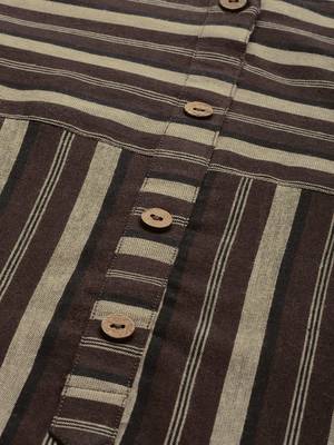 beige and black stripe woven straight kurta with stylized sleeves 4