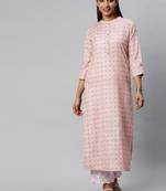 Pink And Blue Polka Dot Woven Straight Kurta With Roll Up Sleeves.