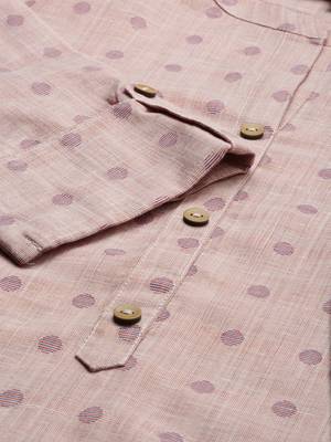 Pink And Blue Polka Dot Woven Straight Kurta With Roll Up Sleeves. 4