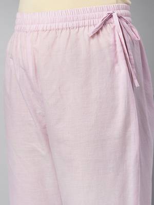 Pink And Blue Polka Dot Woven Straight Kurta With Roll Up Sleeves. 5