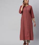 Maroon And Off White Check Woven Straight Kurta With Handwork On Neckline And Sleeves.