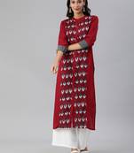 Red And Grey Ikkat Woven Straight Kurta With quarter Sleeves.