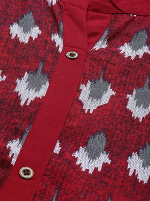 Red And Grey Ikkat Woven Straight Kurta With quarter Sleeves. 4