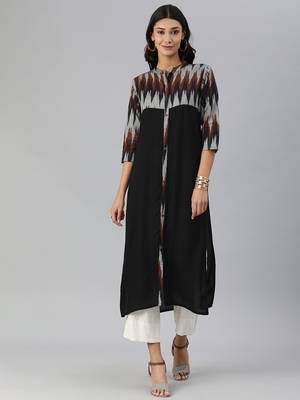 Black And Grey Ikkat Woven Straight Kurta 1