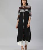 Black And Grey Ikkat Woven Straight Kurta