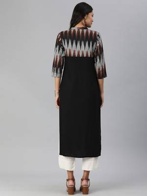 Black And Grey Ikkat Woven Straight Kurta 2