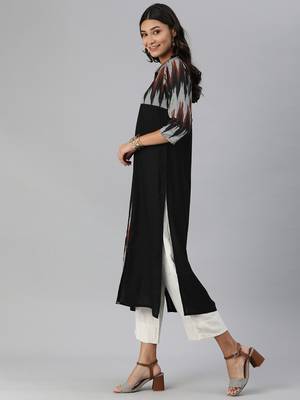 Black And Grey Ikkat Woven Straight Kurta 3