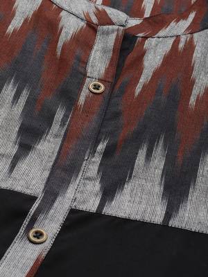 Black And Grey Ikkat Woven Straight Kurta 4