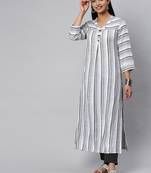 White And Black Stripe Woven Kurta With quarter Sleeves.