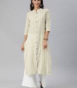 Off White And Yellow Stripe Woven Kurta