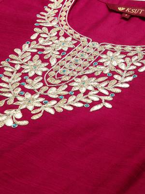 magenta and gold gota patti straight kurta with overall elasticated golden trouser. 4