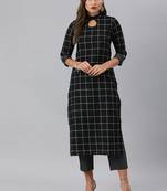 Black And White Woven Check Kurta With Trousers.