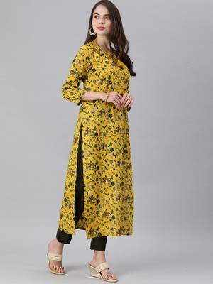 Lime Green Quirky Printed Kurta Trouser Set. 3