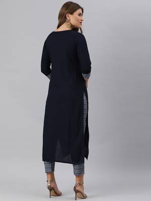 Blue And Grey Handloom Woven Straight Kurta With Woven Straight Trouser 2