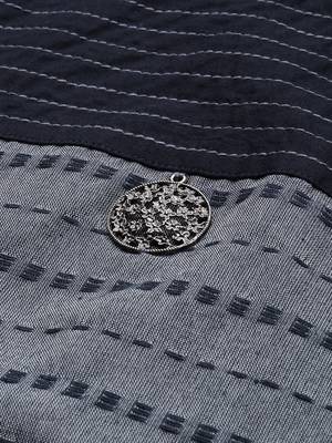 Blue And Grey Handloom Woven Straight Kurta With Woven Straight Trouser 4