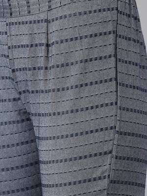 Blue And Grey Handloom Woven Straight Kurta With Woven Straight Trouser 5
