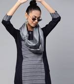 Blue And Grey Handloom Woven Straight Kurta With Woven Straight Trouser With Grey Silk Dupatta.