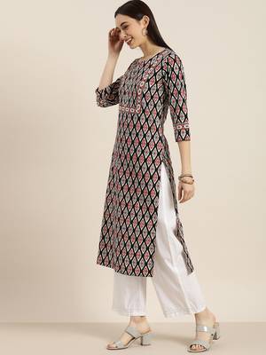 Black And Beige Ikkat Printed Kurta With White Gota Palazzo 1