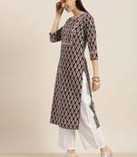 Black And Beige Ikkat Printed Kurta With White Gota Palazzo