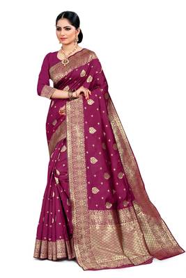 Women's Wine Art Silk Banarasi Saree With Blouse Piece 1