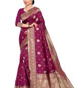 Women's Wine Art Silk Banarasi Saree With Blouse Piece