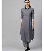 Indo Era Grey Solid Straight Kurta Sets