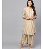 Indo Era Beige Printed Curved Kurta Sets