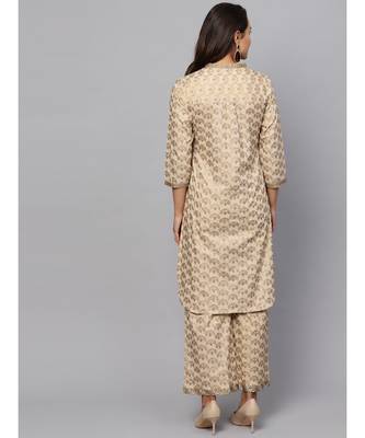 Indo Era Beige Printed Curved Kurta Sets 2