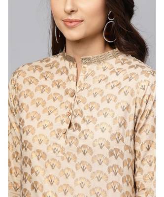 Indo Era Beige Printed Curved Kurta Sets 6