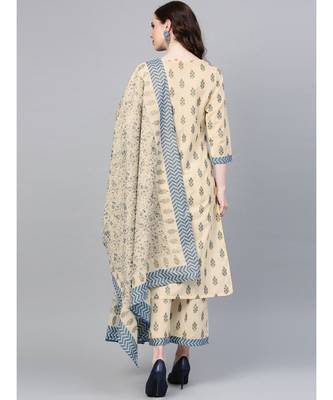 Indo Era Beige Printed Straight Kurta Sets 2