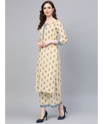 Indo Era Beige Printed Straight Kurta Sets 3